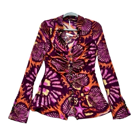 Free People Lucky Shirtee Semi-Sheer Retro Blouse Size S NWT - Picture 5 of 11